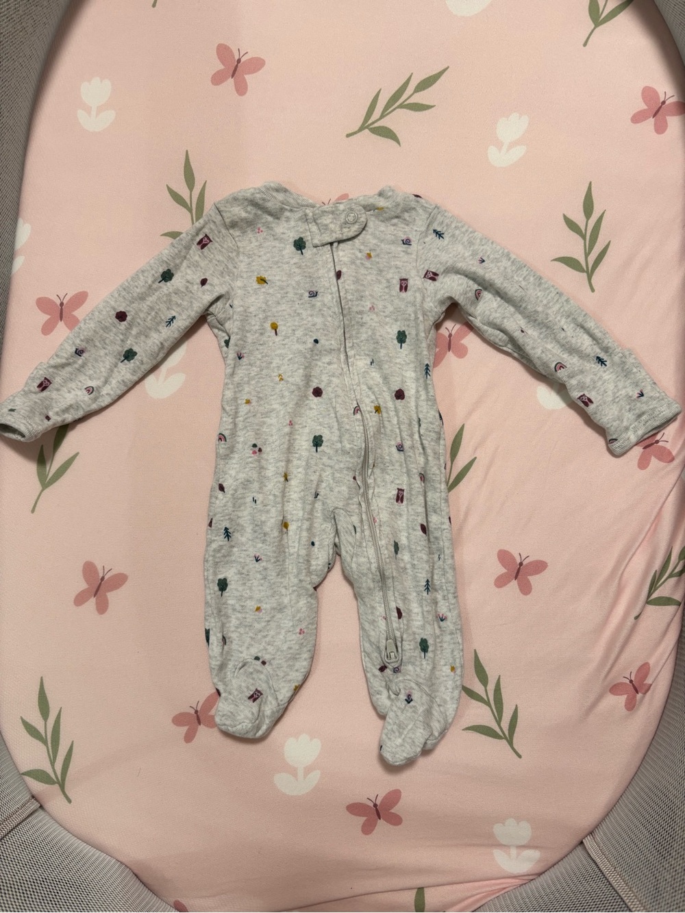 Gray Baby Footed One-Piece with Woodland Motif